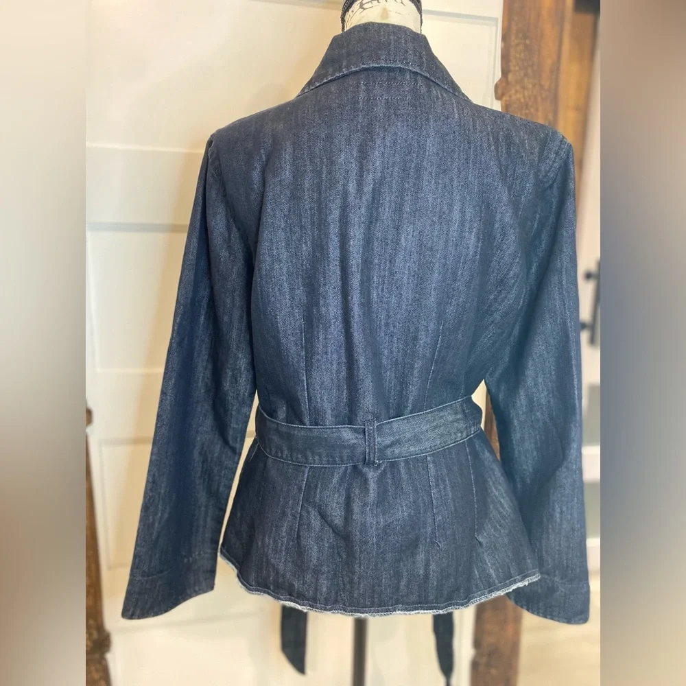 Baccini Blue Jean Jacket with Structured Fit and Waist Sash - Picture 2 of 7